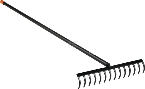 Fiskars solid rake pictured from slight left angle